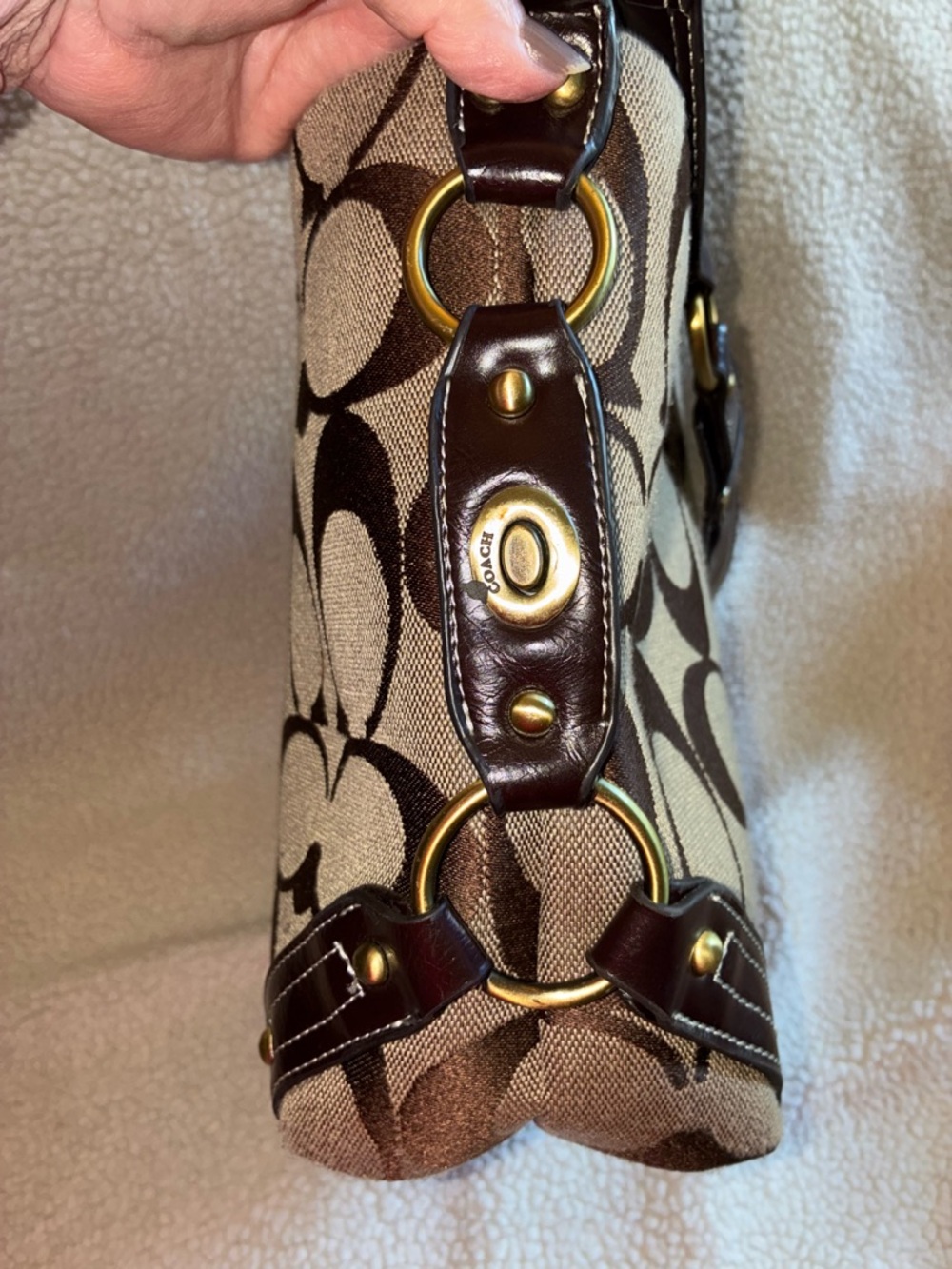 Vintage Coach Y2K Jacquard Signature Monogram Canvas & Leather Hobo Bag #1202 - Picture 4 of 16